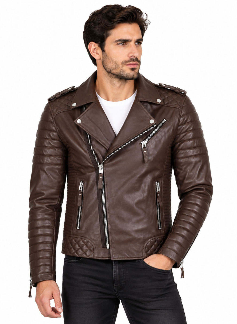 Men’s Leather Motorcycle Jacket Brown