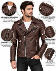 Men’s Leather Motorcycle Jacket Brown