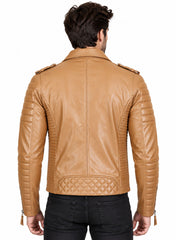 Men’s Leather Motorcycle Jacket Camel