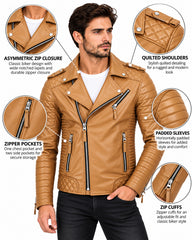 Men’s Leather Motorcycle Jacket Camel