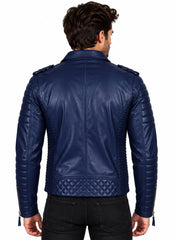 Men’s Leather Motorcycle Jacket Dark Blue