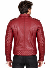 Men’s Leather Motorcycle Jacket Dark Red