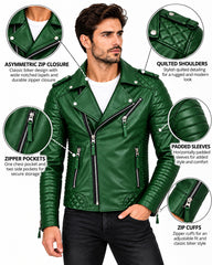 Men’s Leather Motorcycle Jacket Green