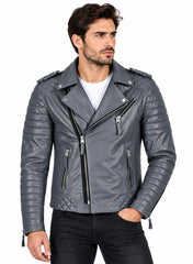 Men’s Leather Motorcycle Jacket Grey