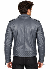 Men’s Leather Motorcycle Jacket Grey