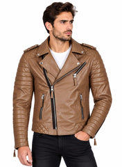 Men’s Leather Motorcycle Jacket Mango Tan
