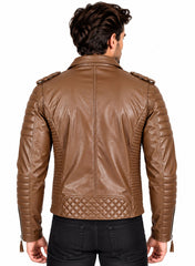 Men’s Leather Motorcycle Jacket Mango Tan