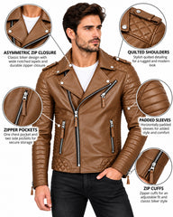 Men’s Leather Motorcycle Jacket Mango Tan