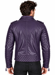 Men’s Leather Motorcycle Jacket Purple