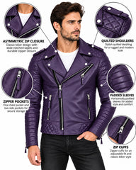 Men’s Leather Motorcycle Jacket Purple