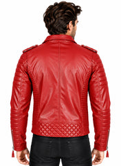 Men’s Leather Motorcycle Jacket Red