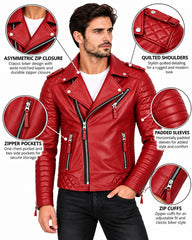 Men’s Leather Motorcycle Jacket Red