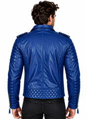 Men’s Leather Motorcycle Jacket Royal Blue