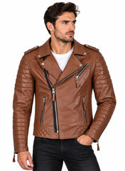 Men’s Leather Motorcycle Jacket Tan
