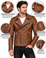 Men’s Leather Motorcycle Jacket Tan