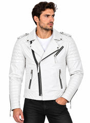 Men’s Leather Motorcycle Jacket White
