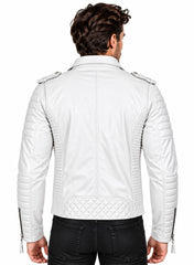 Men’s Leather Motorcycle Jacket White