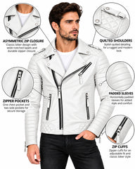 Men’s Leather Motorcycle Jacket White