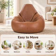 Premium Cowhide Leather Bean Bag Chair Tan