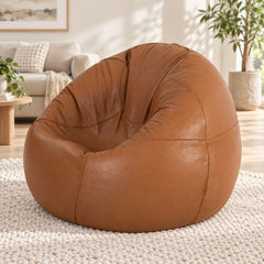 Premium Cowhide Leather Beanbag Chair Tan