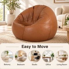Premium Cowhide Leather Beanbag Chair Tan