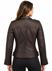 Women’s Leather Biker Jacket Brown