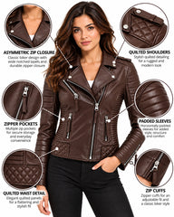 Women’s Leather Biker Jacket Brown
