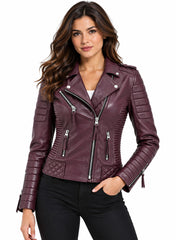 Women’s Leather Biker Jacket Bordo