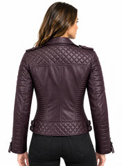 Women’s Leather Biker Jacket Bordo