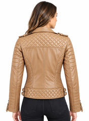 Women’s Leather Biker Jacket Camel