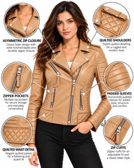 Women’s Leather Biker Jacket Camel